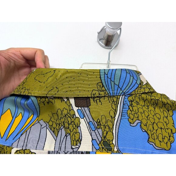 Tory Burch Hot Air Balloons in the Sky Field Print Silk Shirt Top Green Trees 4 - Picture 9 of 14